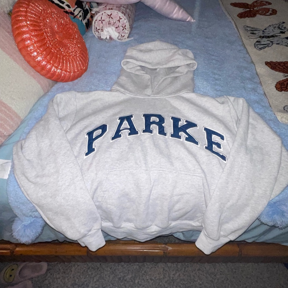 Gray Hoodie with Blue Lettering